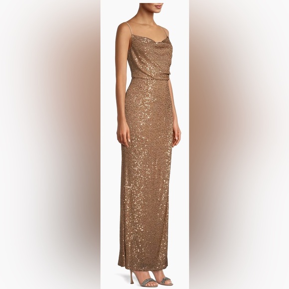 Laundry by Shelli Segal Cowl neck Gown Gold Size 6 - Picture 2 of 7